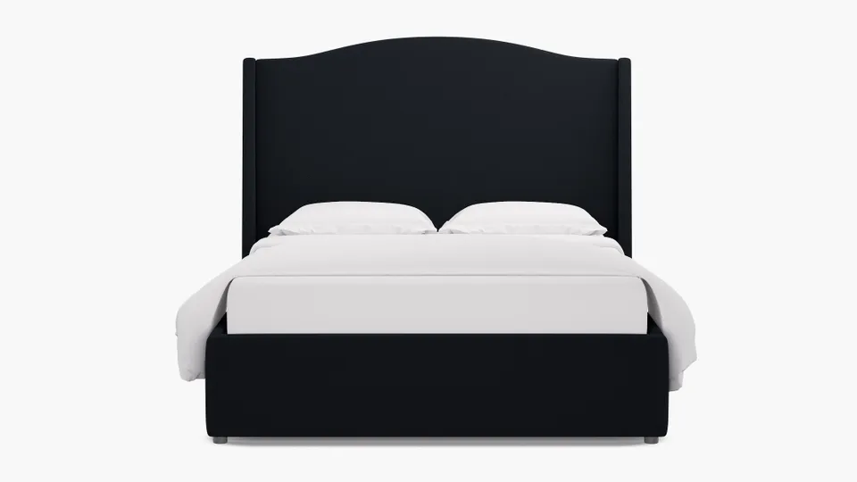 Curved Wingback Bed, Navy Everyday Linen, Queen