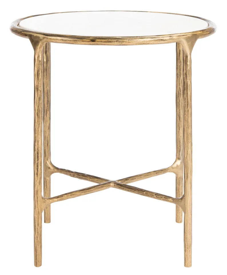 Jessa Forged Metal Round End Table - Brass/White