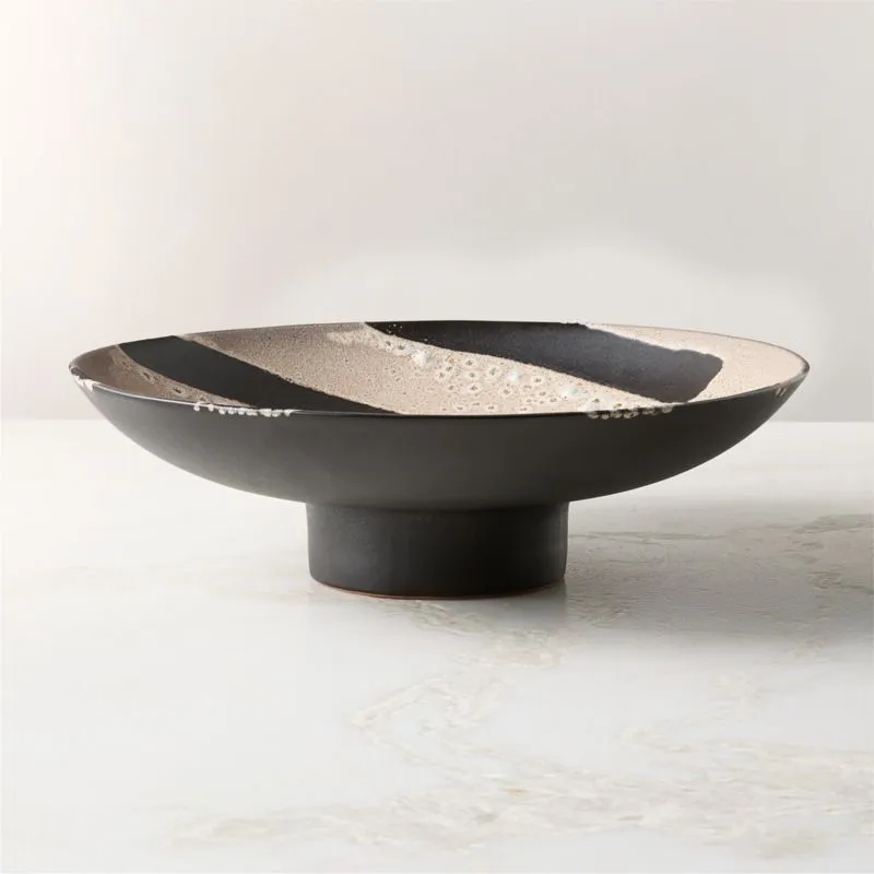 Adler Black Ceramic Pedestal Serving Bowl