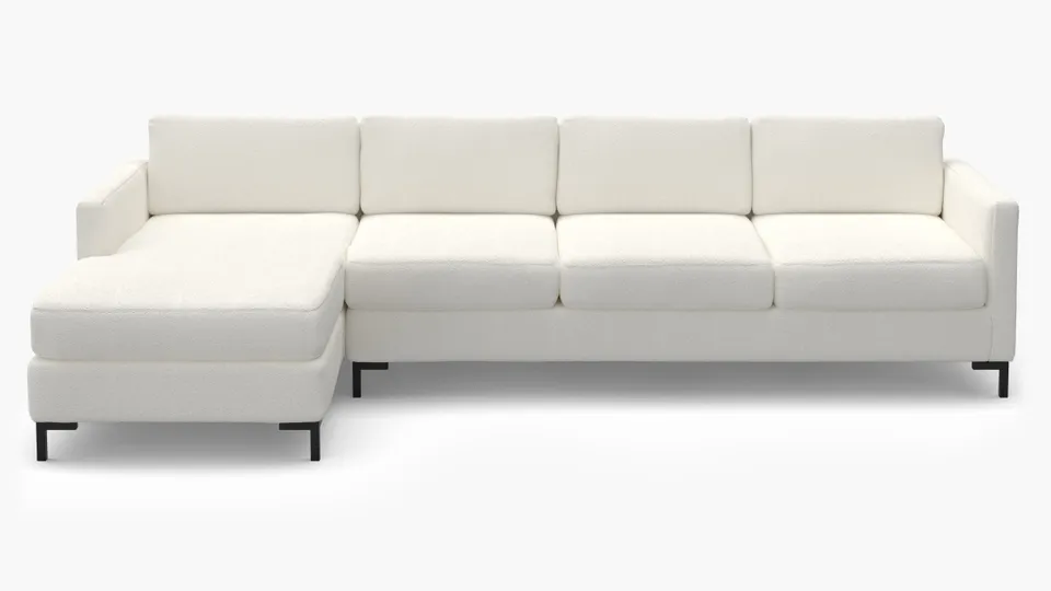 Modern Sectional, Left Facing, Snow Boucle, Bronze L Leg