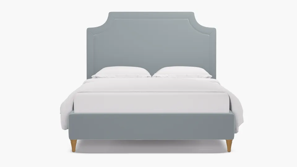 Deco Bed, Sterling Performance Velvet, Natural Decorative Tapered Leg, Twin