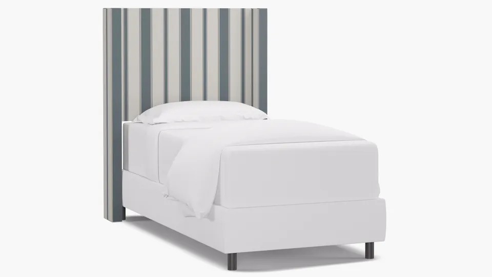Modern Wingback Headboard, French Blue Clarence Stripe, Twin