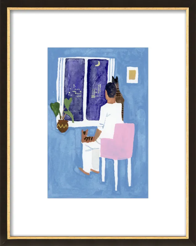 Look at the cat and the moon by Hiroyuki Izutsu for Artfully Walls