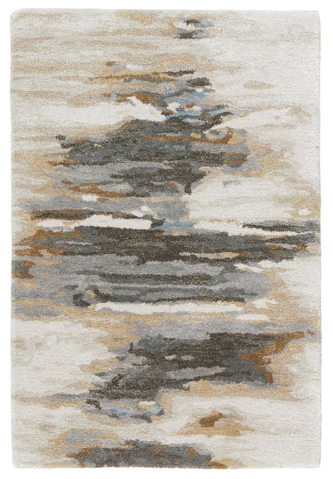 Ryenn Handmade Abstract Cream/ Gold Round Area Rug (6' RND)