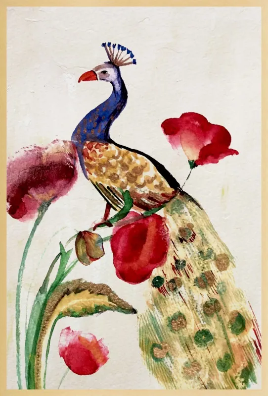 blue gold peacock by Ruti Shaashua for Artfully Walls