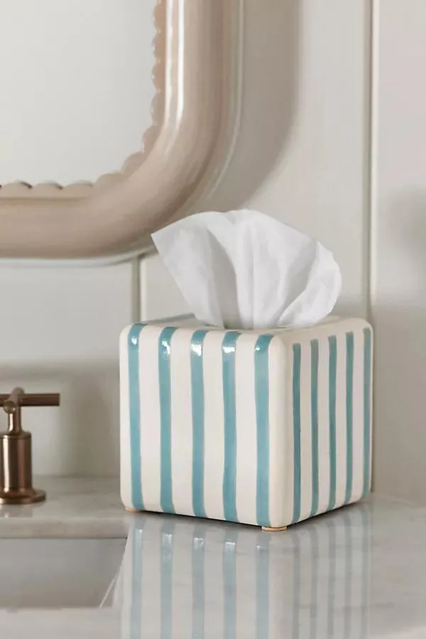 Striped Ceramic Tissue Box Cover