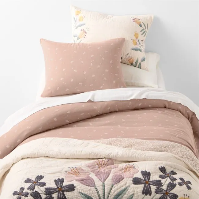Supersoft Violet Rose Leaf Print Gauze Kids Full/Queen Duvet Cover
