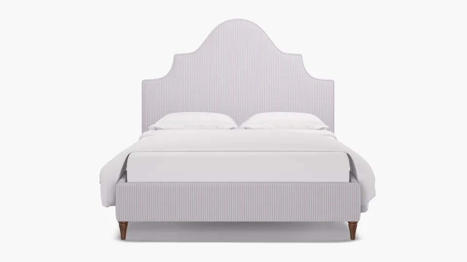 Statement Bed, Pink Classic Ticking Stripe, Walnut Decorative Tapered Leg, Twin