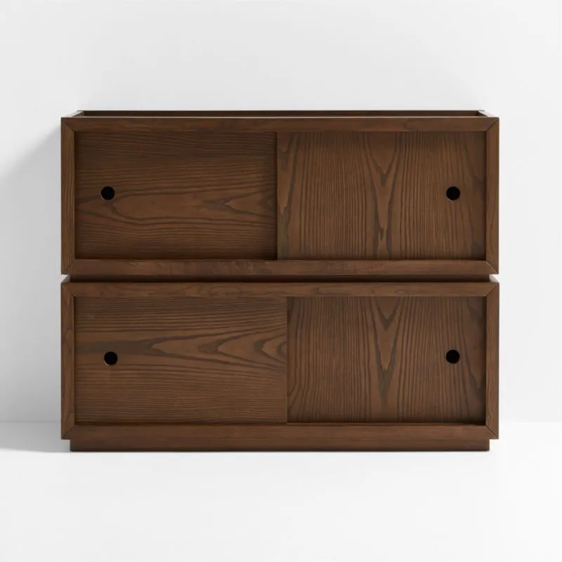 Cade 40" Set of 2 Deep Brown Wood Stackable Sliding Door Cube Bookcase