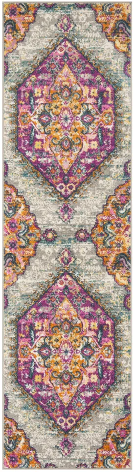Arlo Home Woven Area Rug, MAD119G, Light Grey/Fuchsia,  2' 3" X 8'