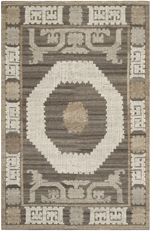 Arlo Home Hand Knotted Area Rug, KNY313A, Ivory/Brown,  6' X 9'