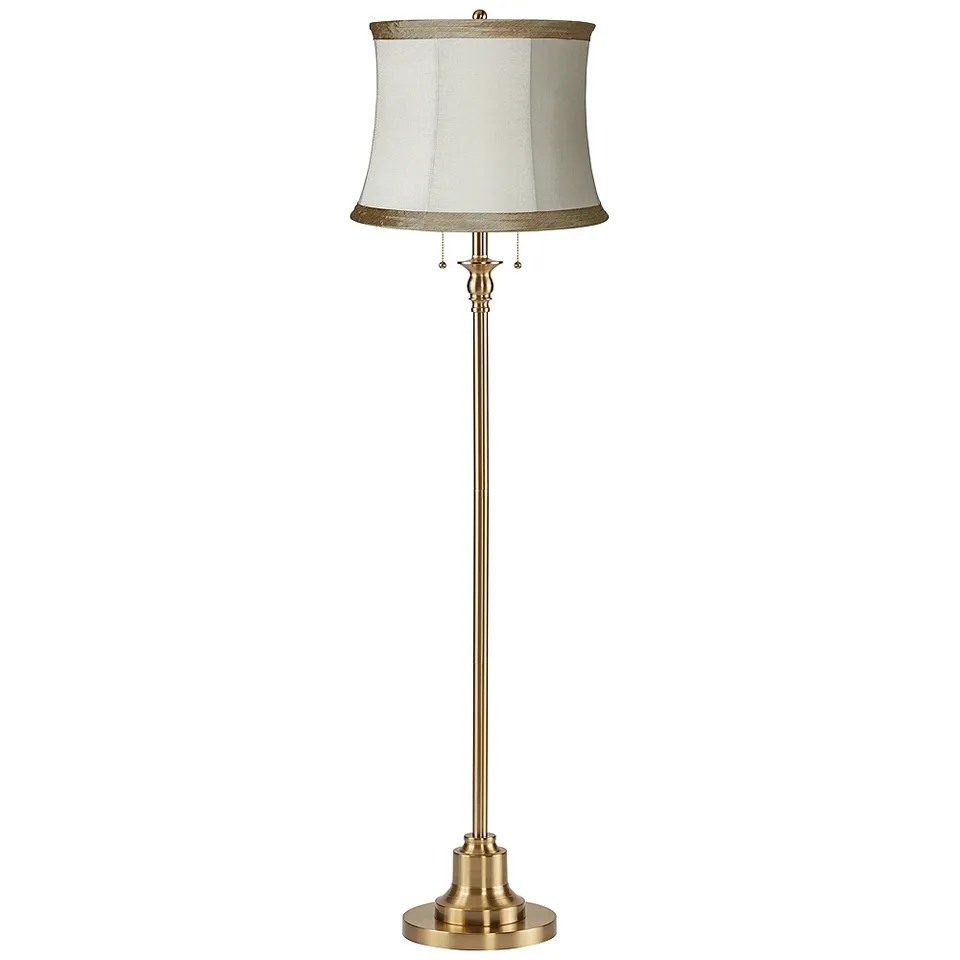 Possini Euro Dyna 58" Antique Brass and Ivory Linen Shade Floor Lamp