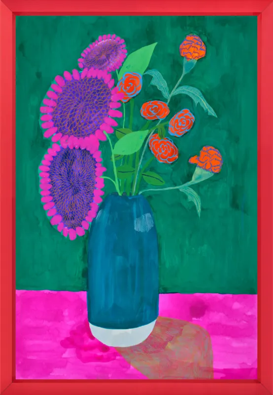 vase with sunflowers and carnations  by Christiane Drapela for Artfully Walls