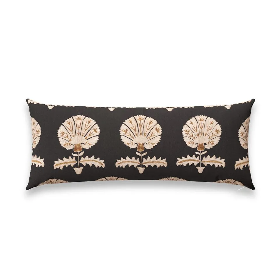 Black Daisy Suzani Outdoor Pillow by St. Frank | 40" W x 15" H | Polyester