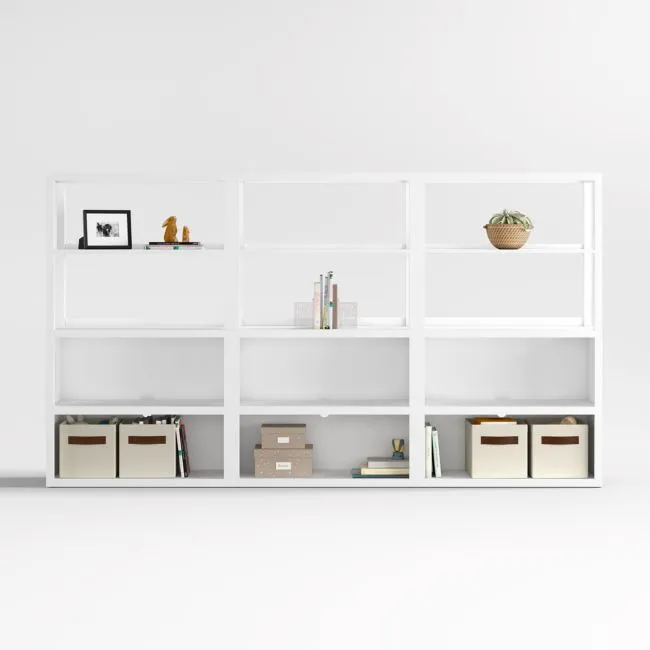 Ever Simple 108" Set of 3 Modular White Wood Kids Open Bookcases with Hutches