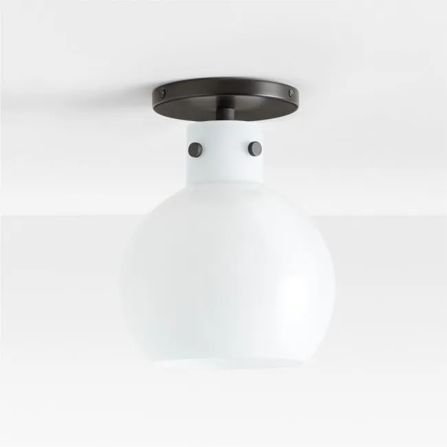 Dakota Black Flush Mount Light with Small Milk White Glass Globe 7.5"