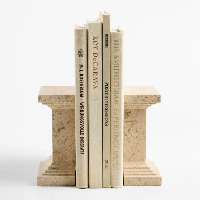 Roma Travertine Bookends, Set of 2