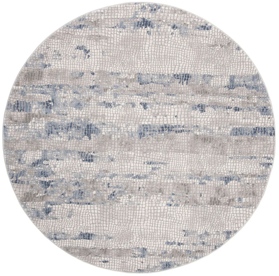 Arlo Home Woven Area Rug, MDW182F, Grey/Navy,  6' 7" X 6' 7" Round