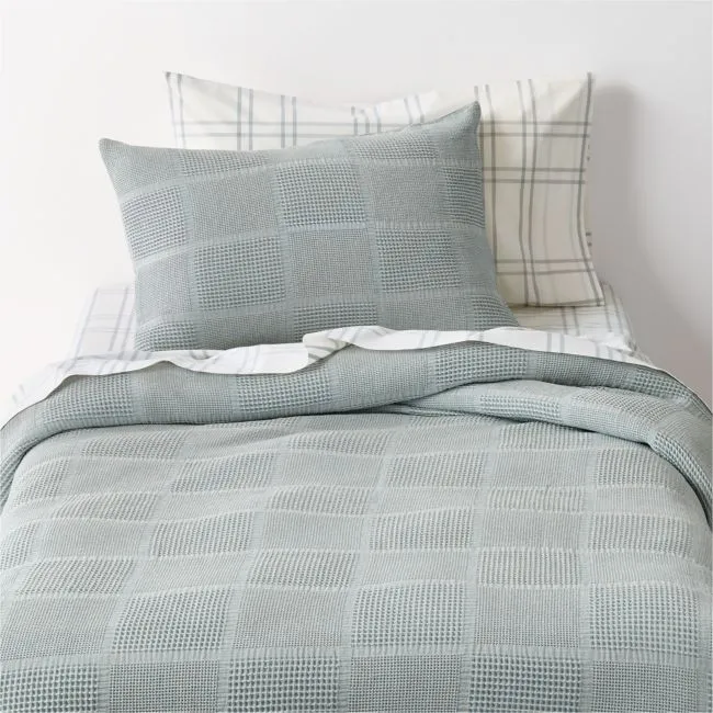 Scoop Mist Blue Checkered 100% Organic Cotton Kids Full/Queen Duvet Cover