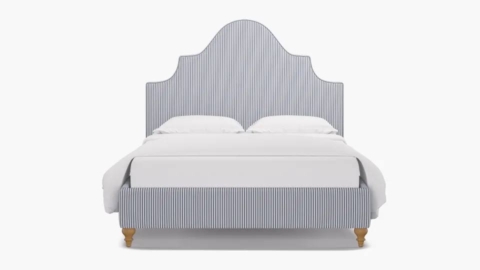 Statement Bed, Navy Classic Ticking Stripe, Natural Traditional Turned Leg, Twin