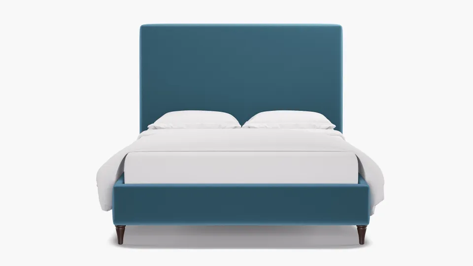 Classic Bed, French Performance Plush Velvet, Espresso Decorative Tapered Leg, Full