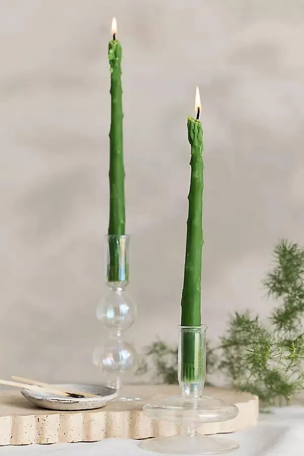Asparagus Beeswax Tapers, Set of 2