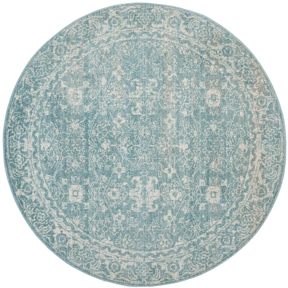Arlo Home Woven Area Rug, EVK270D, Light Blue/Ivory,  3' X 3' Round