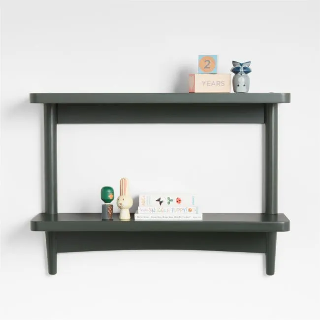 Hampshire 27" Olive Green Wood 2-Tier Kids Wall Shelf