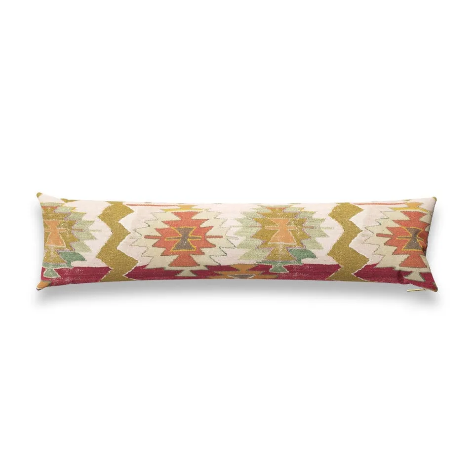 Bold Kaleidoscope Kilim Pillow by St. Frank | Green | 48" W x 12" H | Linen