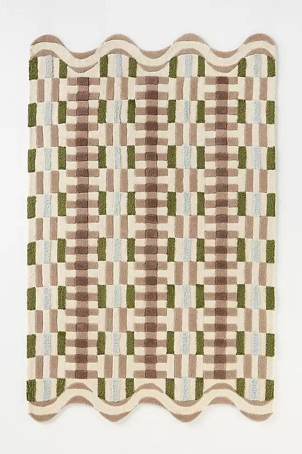 Hand Tufted 100% Wool Geometric Scalloped Rug