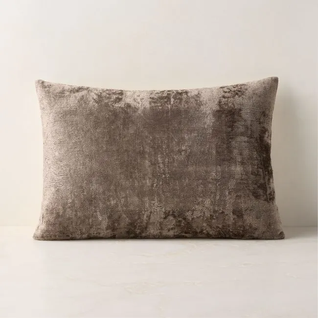 Truette Pewter Turkish Silk Lumbar Pillow With Down-Alternative Insert 22"x15"