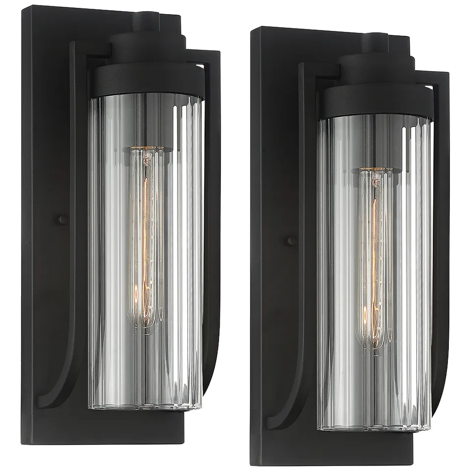 Possini Euro Bogata 15 1/2" Ribbed Glass Outdoor Wall Lights Set of 2