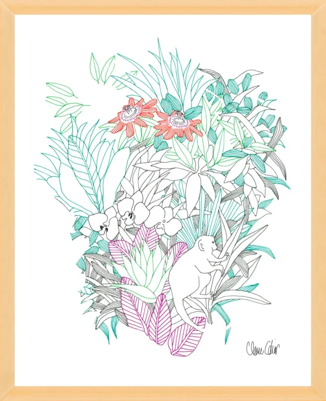 Passionflowers, orchids and the squirrel monkey  by Claire Colin for Artfully Walls