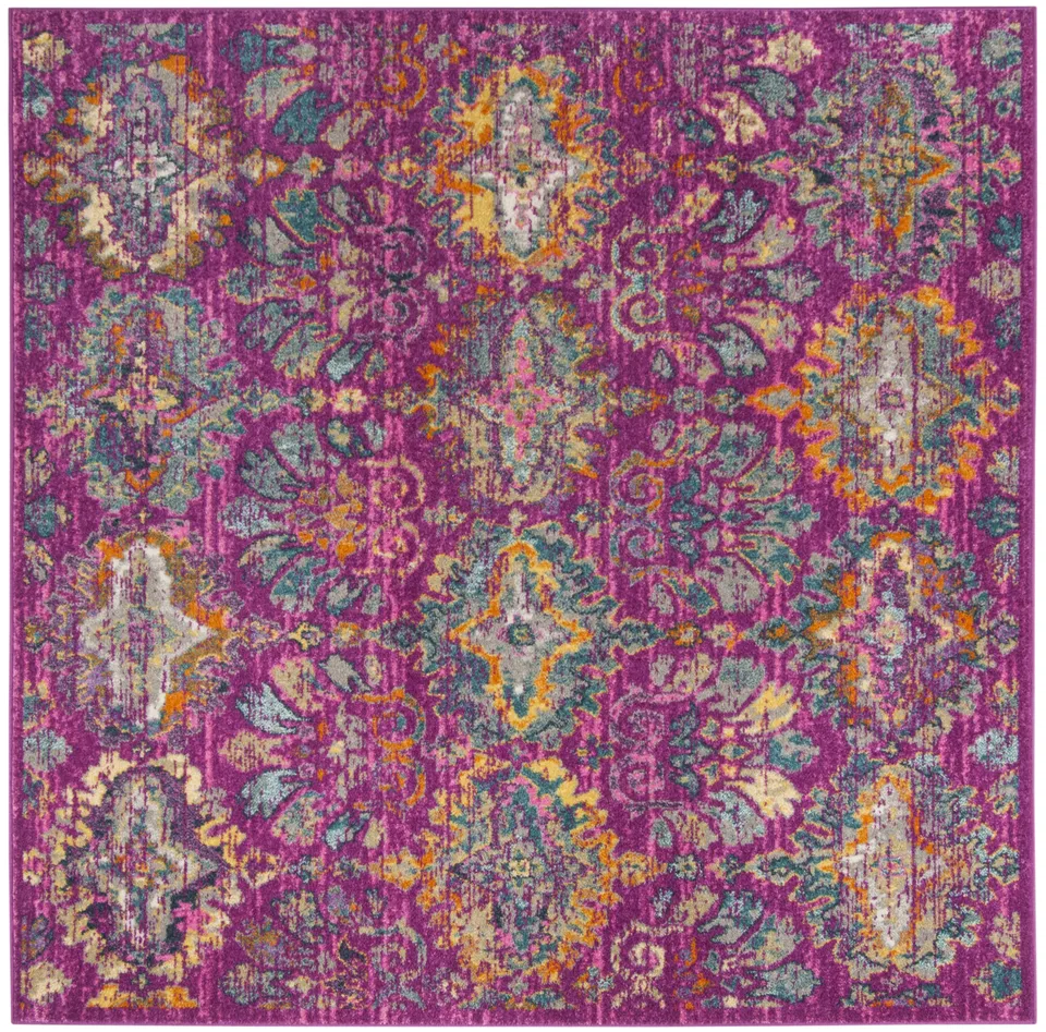 Arlo Home Woven Area Rug, MAD144F, Fuchsia/Blue,  6' 7" X 6' 7" Square