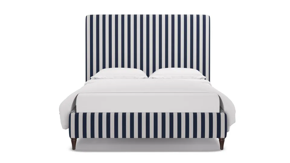 Classic Bed, Navy Cabana Stripe, Espresso Decorative Tapered Leg, Queen
