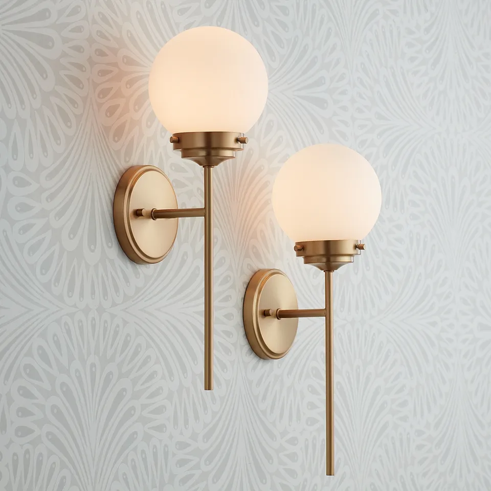 360 Lighting Ayva 18" High Brass and White Glass Wall Sconce Set of 2