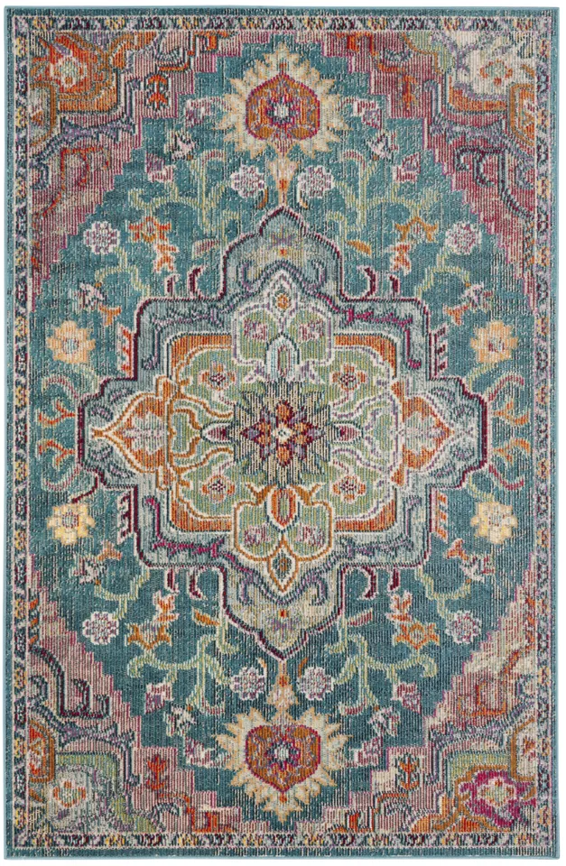 Arlo Home Woven Area Rug, CRS501T, Teal/Rose,  3' X 5'