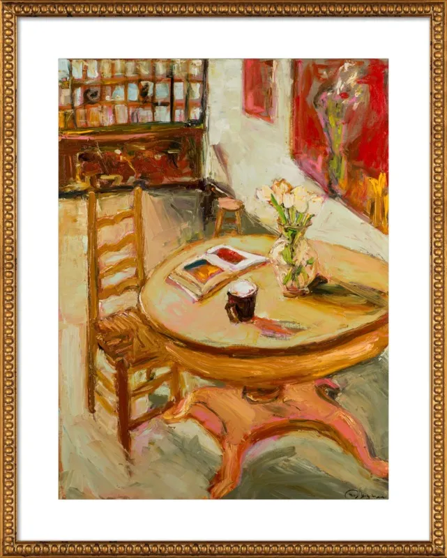Still Life with open book on table by Ana Guzman for Artfully Walls
