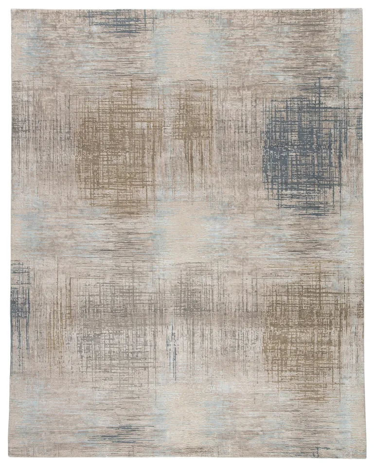 Jenya Hand-Knotted Abstract Light Gray/ Light Blue Area Rug (8'X10')