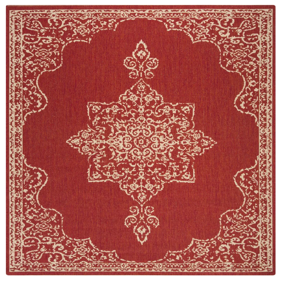 Arlo Home Indoor/Outdoor Woven Area Rug, LND180Q, Red/Cream,  6' 7" X 6' 7" Square
