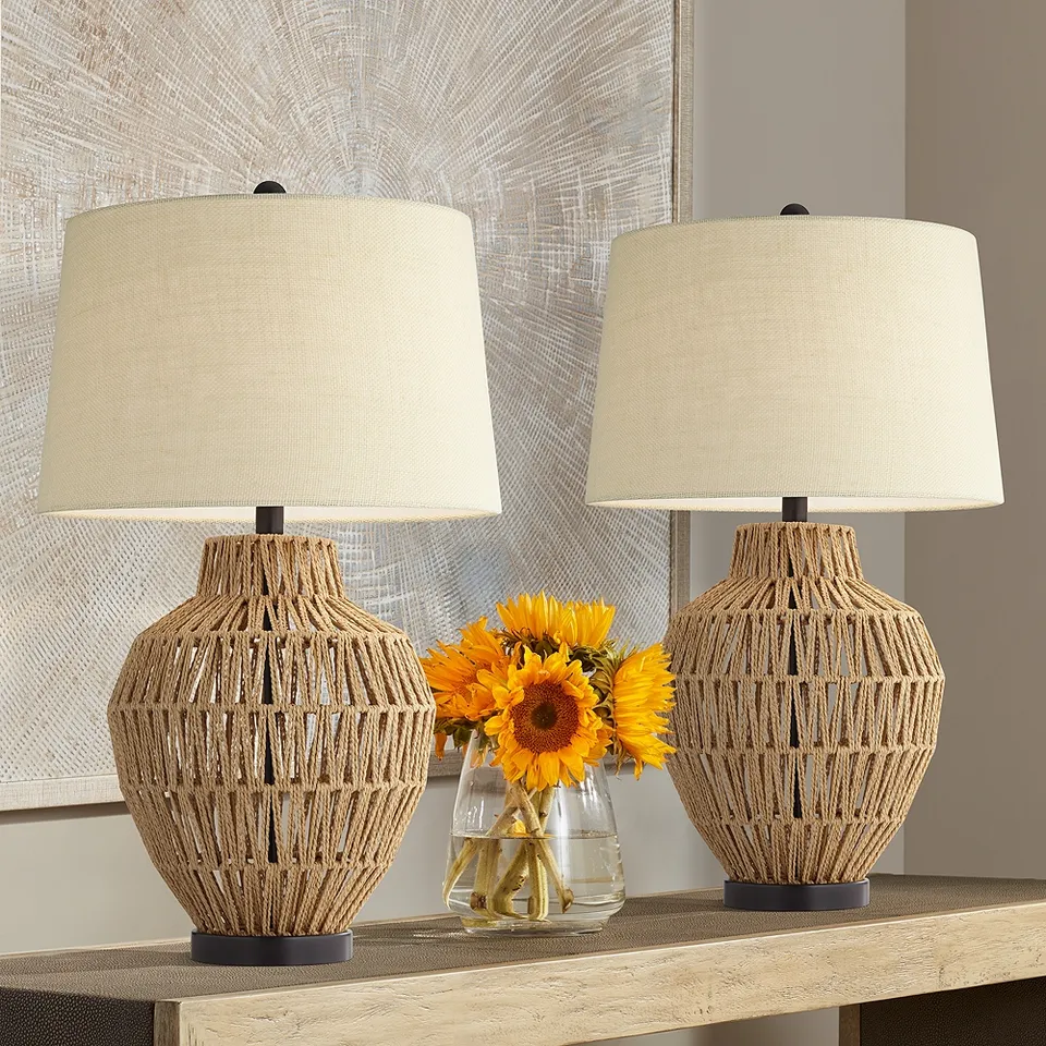 Possini Euro San Marcos 27" Natural Wicker Metal Table Lamps Set of 2