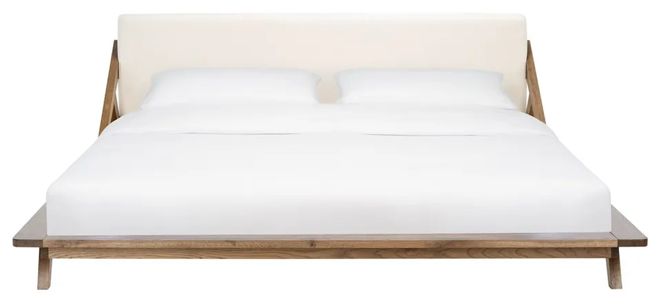 Devyn Wood Platform Bed - Light Grey/Beige