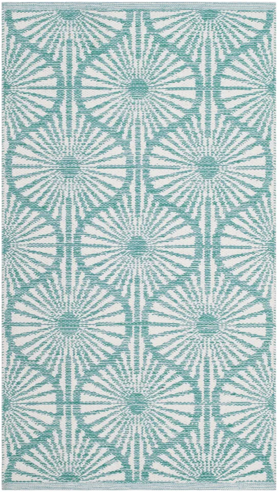 Arlo Home Hand Woven Area Rug, MTK606H, Aqua/Ivory,  2' 3" X 7'