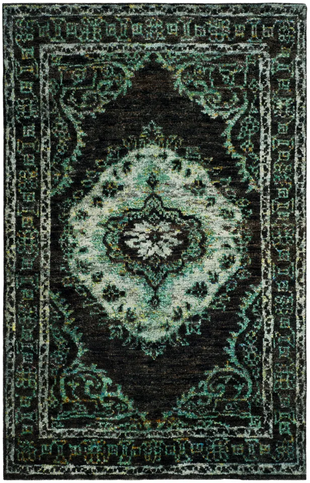 Arlo Home Hand Knotted Area Rug, TGR602A, Chocolate/Aqua,  5' X 8'