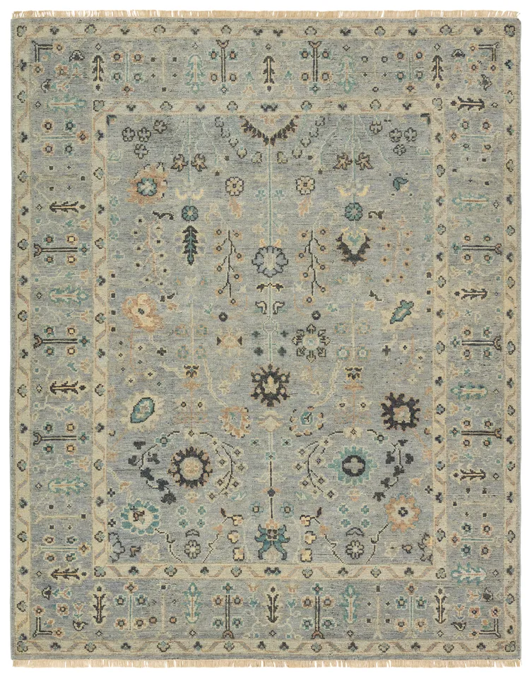 Nysa Hand-Knotted Floral Blue/ Green Area Rug (8'X10')