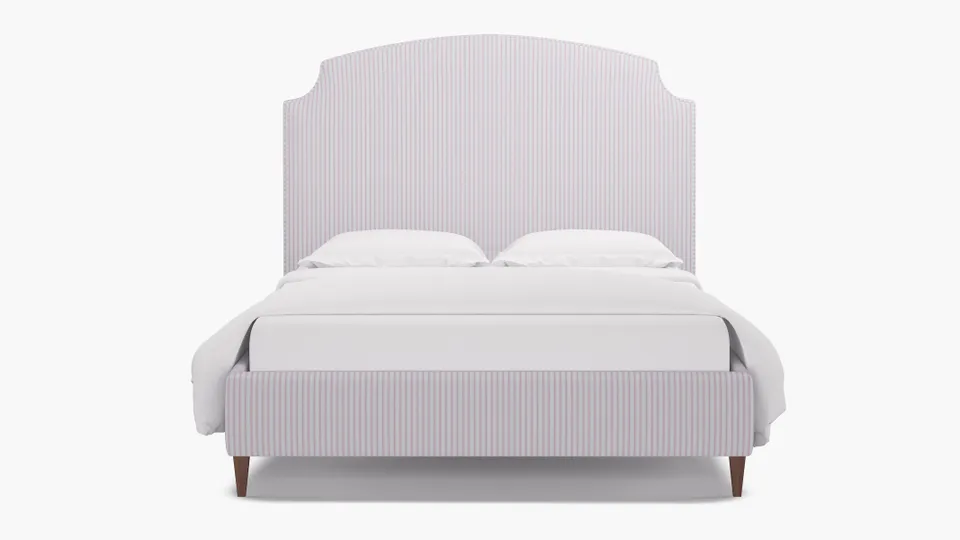 Cove Bed, Pink Classic Ticking Stripe, Walnut Square Tapered Leg, Twin