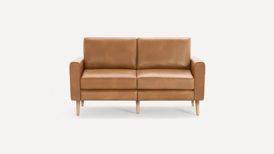Nomad Leather Loveseat - Camel - Top Grain Leather / Oak - Wood / Block