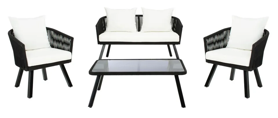 Belmi 4 Piece Rope Living Set - Black/Beige