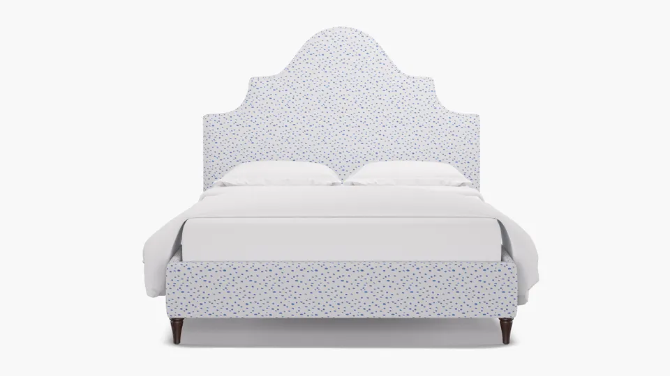 Statement Bed, Blue Dalmatian, Espresso Decorative Tapered Leg, Queen