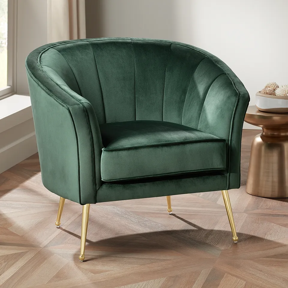 Leighton Green Velvet and Gold Tufted Accent Chair